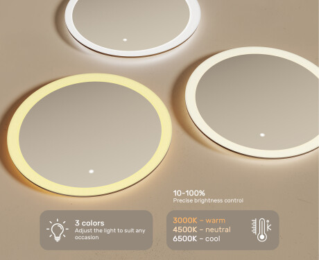 Round bathroom mirror with LED light 60cm with Dual color, Touch Switch #3