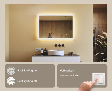 Lighted rectangular mirrors for the bathroom 100x70cm with Dual color, Touch Switch #4