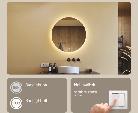 Round mirror with lighting 60 cm, dual color, touch switch, heating pad #3