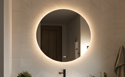 Round mirror with lighting 60 cm, dual color, touch switch, heating pad