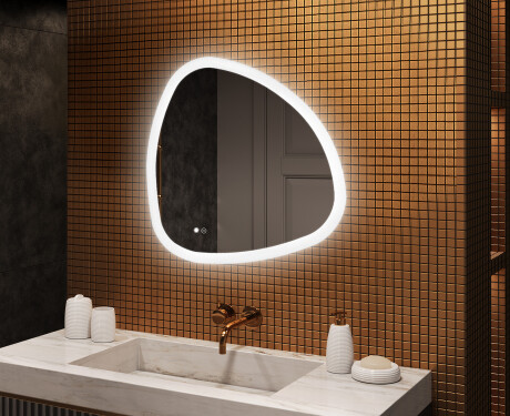 Irregular‑shaped mirror with lighting, 84×84 cm, dual color, touch switch, heating mat