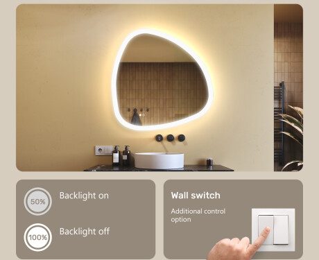Irregular‑shaped mirror with lighting, 84×84 cm, dual color, touch switch, heating mat #4