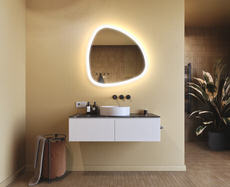 Irregular‑shaped mirror with lighting, 84×84 cm, dual color, touch switch, heating mat #9
