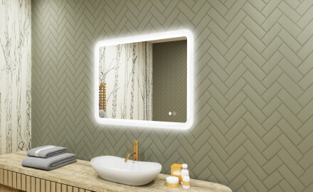 Rounded bathroom mirror with LED lighting, 80×60 cm, dual color, touch switch, heating mat