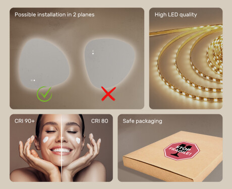 Irregular-shaped mirror with lighting, 84×84 cm, dual color, touch switch, heating mat #6