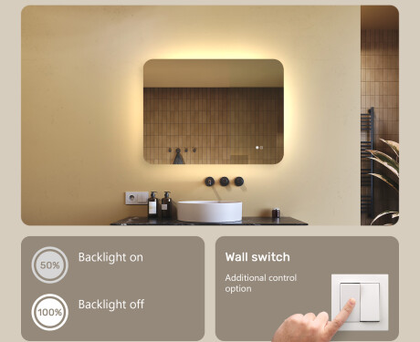 Rounded bathroom mirror with LED lighting, 80×60 cm, dual color, touch switch, heating mat #4