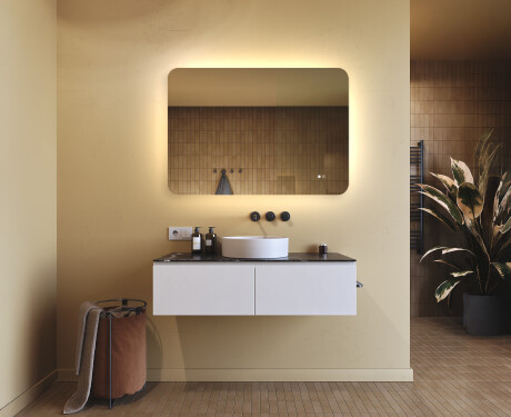 Rounded bathroom mirror with LED lighting, 100×70 cm, dual color, touch switch, heating mat #9