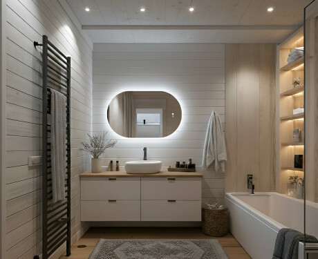 Oval mirror with LED lighting 80x50/50x80 cm, dual color, touch switch, heating pad