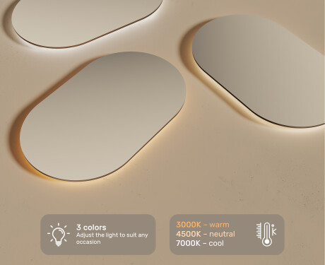 Oval mirror with LED lighting 80x50/50x80 cm, dual color, touch switch, heating pad #3