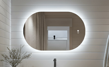 Oval mirror with LED lighting 80x50/50x80 cm, dual color, touch switch, heating pad