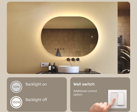 Illuminated bathroom mirror, 100×70 cm, dual color, touch switch, heating mat #4