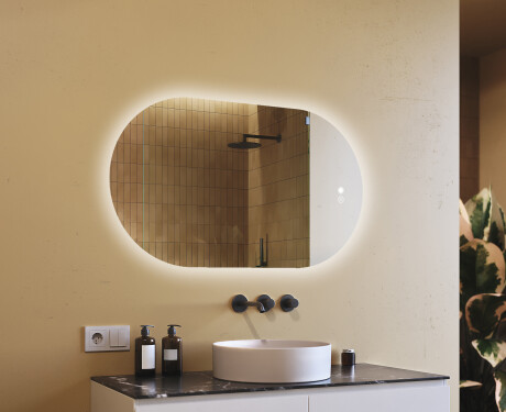 Illuminated bathroom mirror, 120×70 cm, dual color, touch switch, heating mat