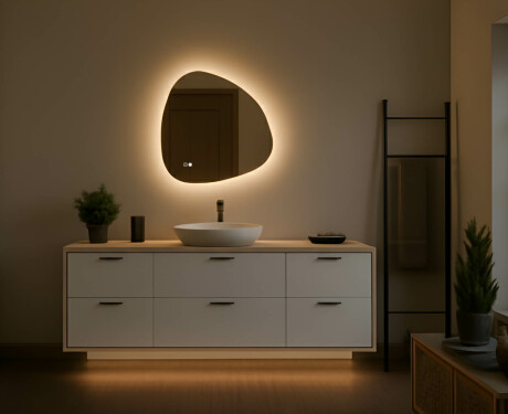 Irregular mirror with lighting 64×64 cm, dual color, touch switch, heating pad