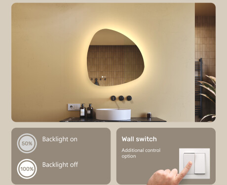 Irregular mirror with lighting 64×64 cm, dual color, touch switch, heating pad #4