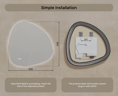 Irregular mirror with lighting 64×64 cm, dual color, touch switch, heating pad #8