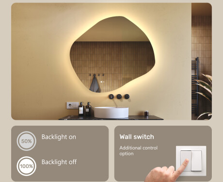 Bathroom mirror with lighting, 94×84 cm, dual color, touch switch, heating mat #4