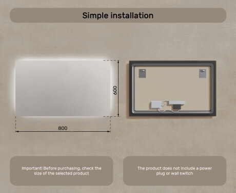 Illuminated bathroom mirror 60x80/80x60 cm with neutral light color 4500K #6