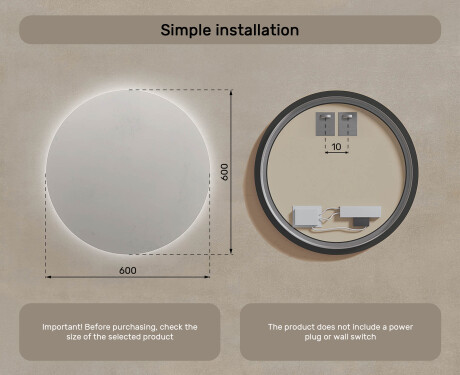 Round illuminated bathroom mirror 60 cm with neutral light color 4500K #6
