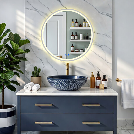 Round LED-backlit mirror - 60/80 cm in a silver aluminum frame #4