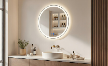 Round LED-backlit mirror - 60/80 cm in a silver aluminum frame