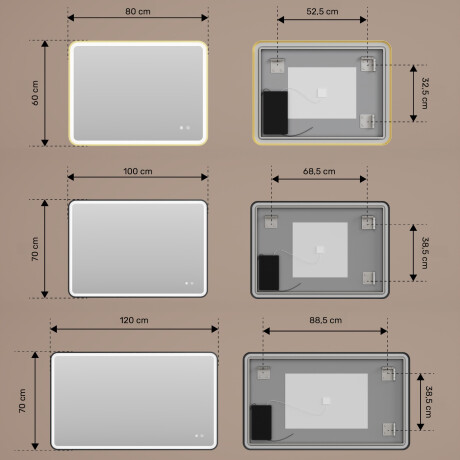 Rounded mirror with LED backlighting in a black aluminum frame #3