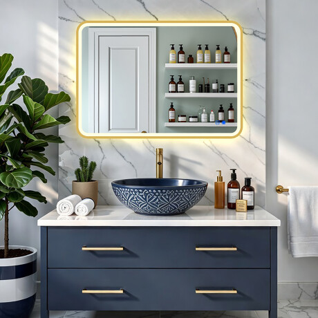 Rounded LED mirror in a gold aluminum frame #4