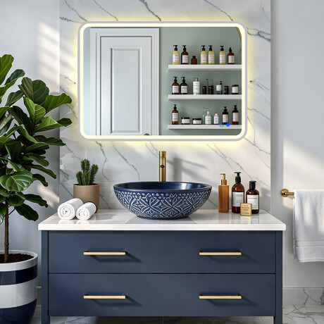 Rounded LED backlit mirror - 80x60/100x70/120x70 cm in a silver aluminum frame #4