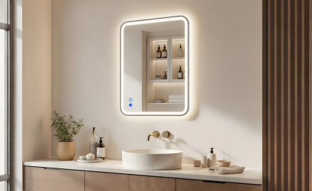 Rounded LED backlit mirror - 80x60/100x70/120x70 cm in a silver aluminum frame