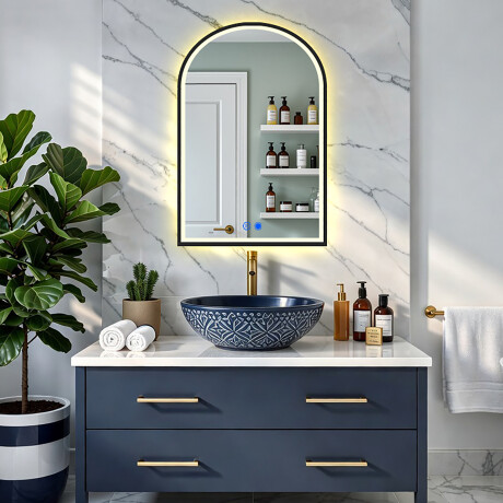 Irregular mirror with LED backlighting in a black aluminum frame #4