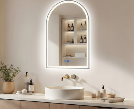 Irregular LED-backlit mirror – 60x90/70x100 cm in a silver aluminum frame