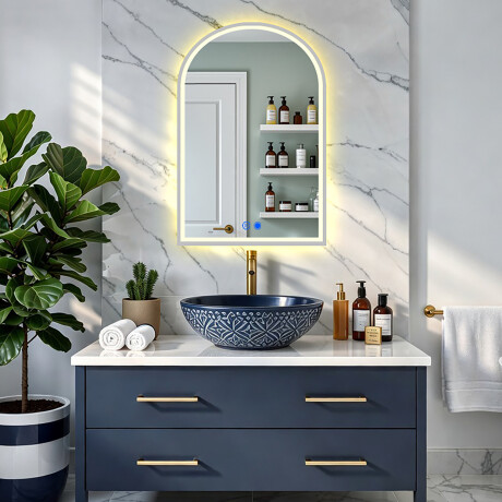 Irregular LED-backlit mirror – 60x90/70x100 cm in a silver aluminum frame #4