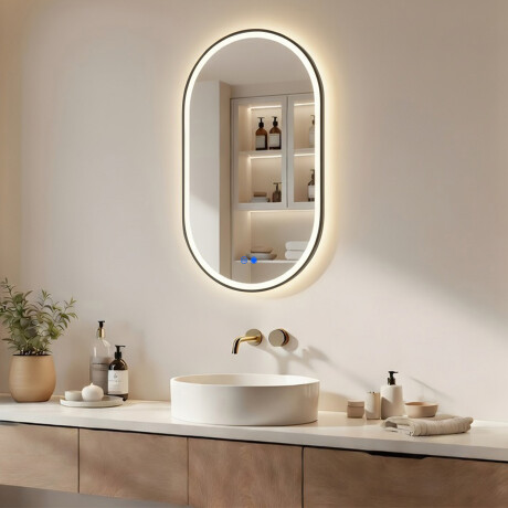 Oval LED-backlit mirror in a black aluminum frame #1