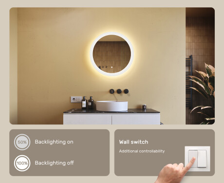 Round bathroom mirror with LED light  with Dual color, Touch Switch #4