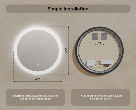 Round bathroom mirror with LED light  with Dual color, Touch Switch #7