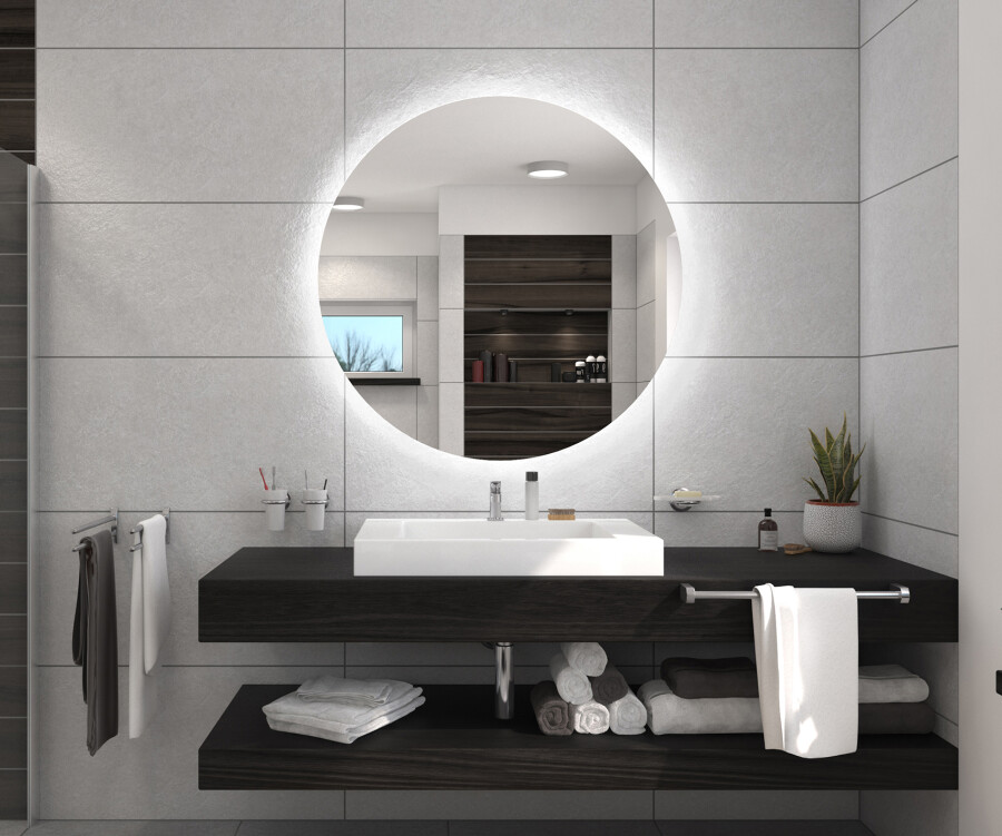 Artforma Battery operated bathroom round mirror with lights L82