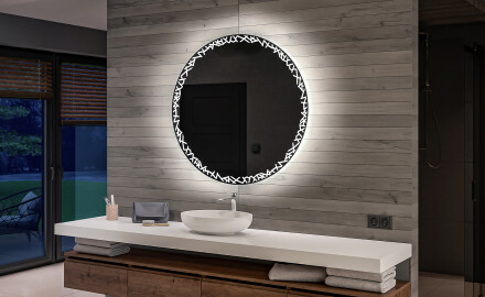Battery operated round Illuminated bathroom wall mirrors L115