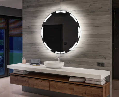 Battery operated round Illuminated bathroom wall mirrors L120