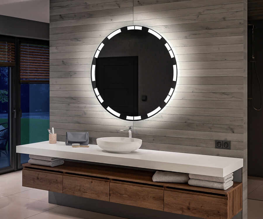 Bathroom mirror store with battery lights