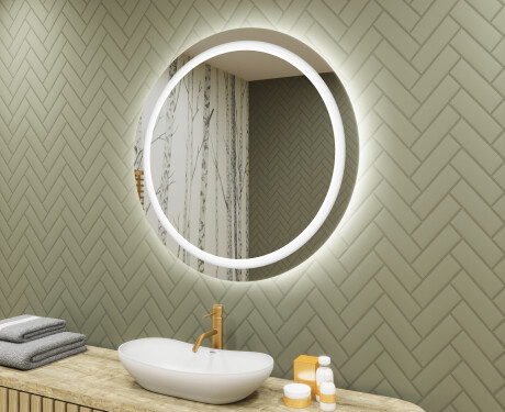 Round Backlit LED Bathroom Mirror 80cm with cool LED color 7000K, warm color 3000K, or neutral color 4500K