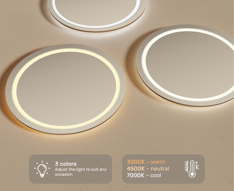 Round Backlit LED Bathroom Mirror 80cm with cool LED color 7000K, warm color 3000K, or neutral color 4500K #3