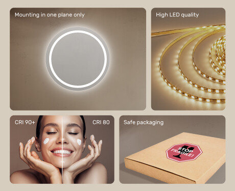 Round Backlit LED Bathroom Mirror 80cm with cool LED color 7000K, warm color 3000K, or neutral color 4500K #5