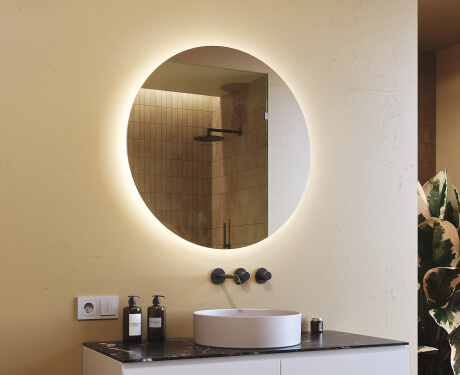 Round Backlit LED Bathroom Mirror 80cm with cool LED color 7000K, warm color 3000K, or neutral color 4500K