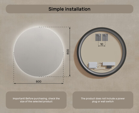 Round Backlit LED Bathroom Mirror 80cm with cool LED color 7000K, warm color 3000K, or neutral color 4500K #7