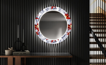Round Backlit Decorative Mirror LED For The Hallway - Sea Flowers