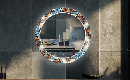 Round Backlit Decorative Mirror LED For The Living Room - Color Triangles