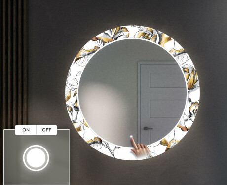 Round Backlit Decorative Mirror LED For The Hallway - Golden Flowers #3