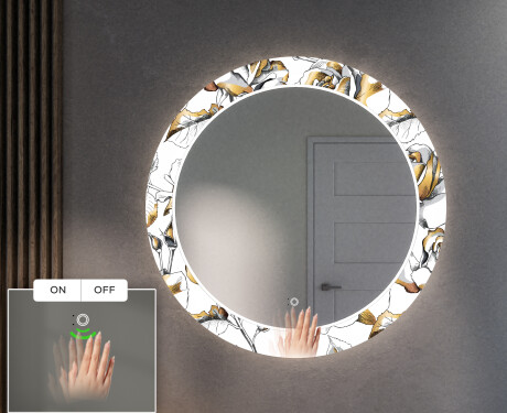 Round Backlit Decorative Mirror LED For The Hallway - Golden Flowers #4
