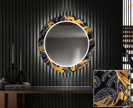Round Backlit Decorative Mirror LED For The Hallway - Autumn Jungle