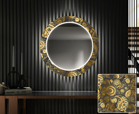 Round Backlit Decorative Mirror LED For The Hallway - Ancient Pattern #1