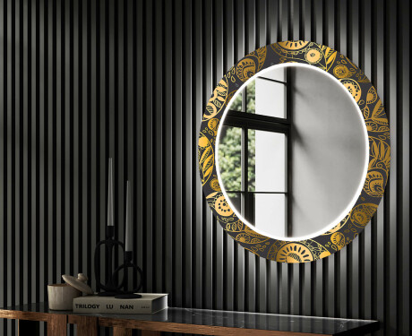Round Backlit Decorative Mirror LED For The Hallway - Ancient Pattern #2